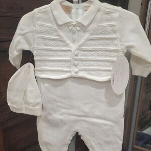 White Baby Outfit with Vest and Hat
